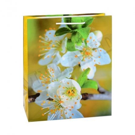 Пакет подарочный Миленд, 26,4*32,7*13,6 см (L), глянцевая ламинация "Беленькие цветочки" фото 1