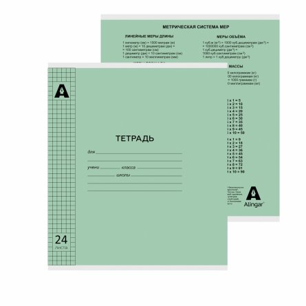 Тетрадь 24л., клетка, обложка пластик, Alingar, скрепка, блок офсет, 100% белизна,  "Зелёный" фото 2
