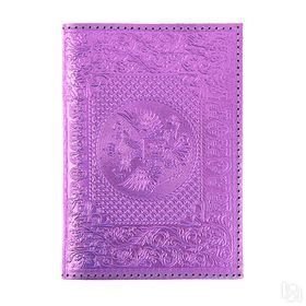 Обложка для паспорта, натур. кожа, металлик фиолетовый, тиснение блинтовое "Герб" фото 1