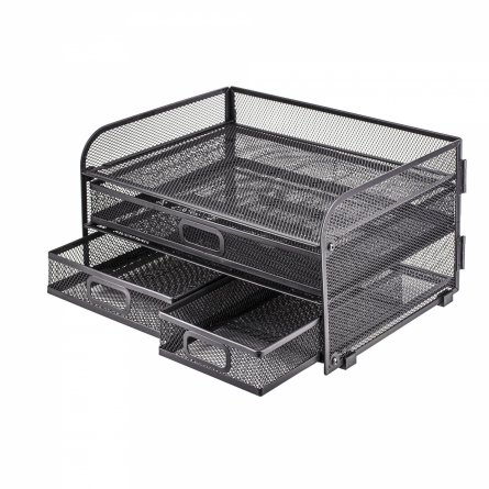 Лоток для бумаг и канцтоваров горизонтальный, Alingar, металл,  24* 10см*34 см, 3 выдвижных ящика, черный фото 4