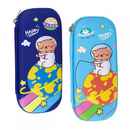 Пенал EVA Alingar, 1 отделение 1 откидная планка, карман сетка, молния, объем рисунок, 95 х 220 мм, "We are bears", мишка космонавт фото 1