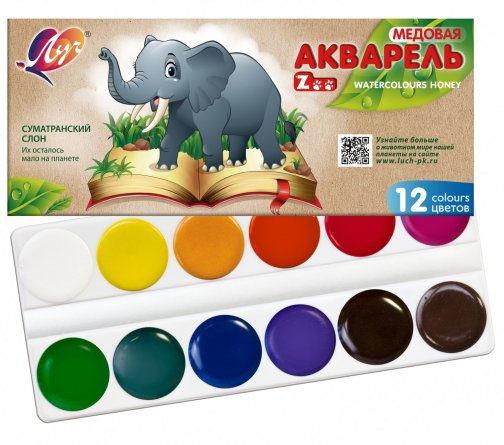 Акварель Луч медовая, 12 цветов, без кисти, картон.упаковка, "ZOO" фото 2
