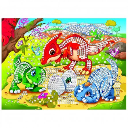 Мозаика мягкая Рыжий кот, А3, пакет с европодвесом, "Милые динозавры" фото 1
