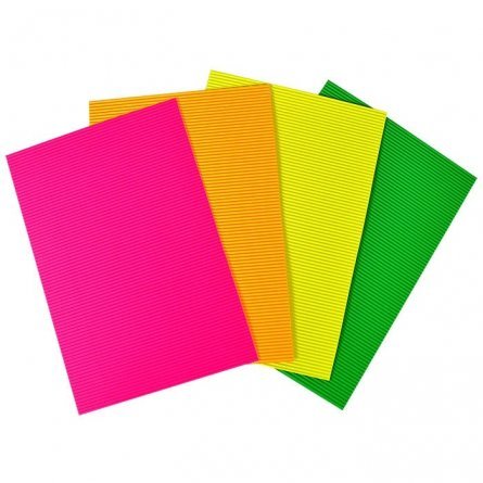 Картон цветной Каляка-Маляка, А4, гофрированный, флуорисцентный,  4 листа, 4 цвета, в картонной папке фото 2