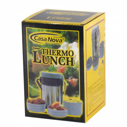 Термос для еды Alingar, объем 2 л., серый,  высота 22 см, диаметр 12,5 см, корпус металл/пластик, 3 контейнера, с приборами, ремешок, картон. упаковка фото 3