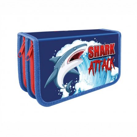 Пенал 2 отделения ПЧЕЛКА, лам. картон, молния, 190х105 мм, "Shark attack" фото 1
