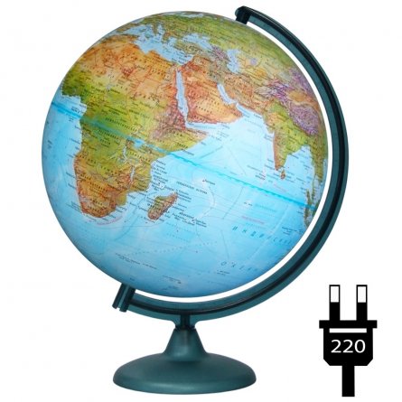 Глобус физический-политический, Глобусный мир, d=320 мм, с подсветкой, 220 V, на круглой подставке фото 1