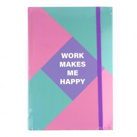 Записная книжка А5, Yalong, 7БЦ, ламинация, на резинке, ассорти, клетка, 96 л, "Work makes me happy" фото 4