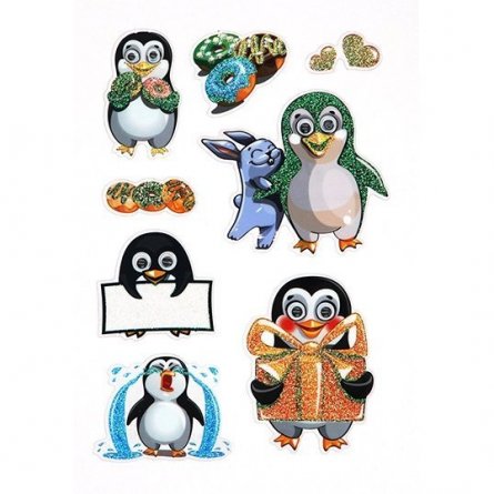 Декоративные наклейки Апплика, с подвижными глазками, пакет с европодвесом, "Веселые пингвинята" фото 4