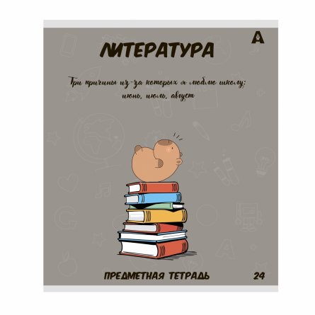 Тетрадь предметная  24л. А5 "Литература"  со справочным материалом, скрепка, мелованный картон (стандарт), блок офсет, Alingar "Капибара" фото 1