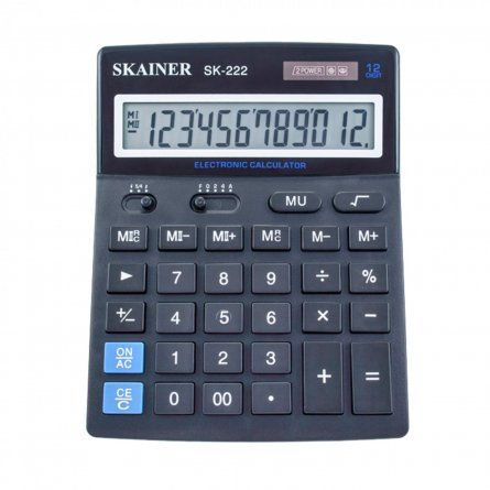 Калькулятор SKAINER 12 разрядов, 157*200*32 мм, черный, "SK-222" фото 1