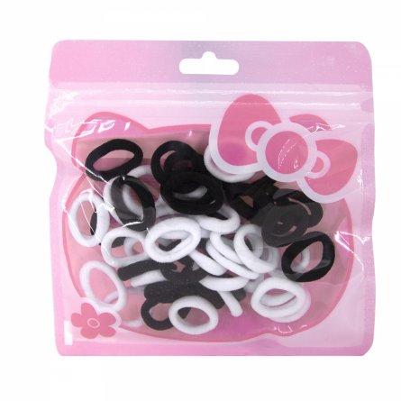 Резинки для волос Alingar, d 20 м, черный и белый цвет, мини, зип-пакет с европодвесом, 12 шт/уп фото 2