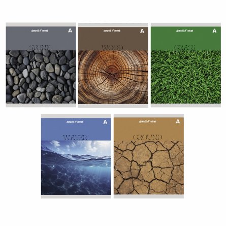 Тетрадь 96л., А5, клетка, Alingar "Elements of nature", скрепка, мелованный картон (стандарт), блок офсет, 5 дизайнов в пленке т/у фото 1
