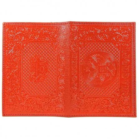 Обложка для паспорта, натур. кожа, красная, тиснение блинтовое, "Россия-Герб" фото 2