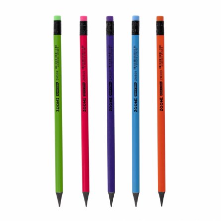 Набор ч/г карандашей Zoomi НB, пластик, с ластиком, трехгранный, заточенный, цветной корпус микс, 12 шт/уп, европодвес фото 2