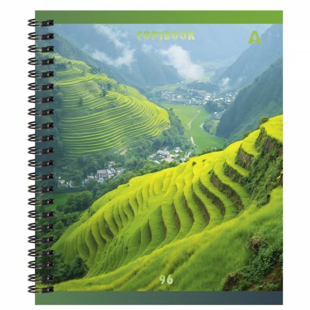 Тетрадь 96л., А5, клетка, Alingar, гребень, блок офсет, мелованный картон, "Пейзажи", 2 дизайна в пленке т/у фото 4