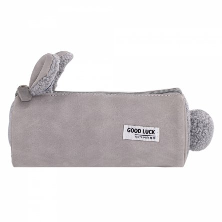 Пенал - тубус Alingar, экозамша, молния, 70 х 200 мм, "Good LUCK. You're special to me", с ушками и хвостиком, микс (графит, беж, св-беж) фото 5