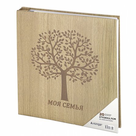 Фотоальбом, Alingar, 27 х 28 х 2,7 см, "Моя семья", 20 листов, бежевый, для 40 фото до формата 22х27 см, текстура дерево, картонная коробка фото 3