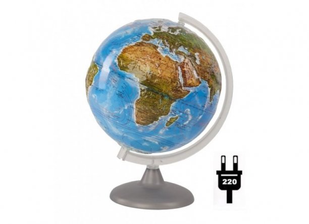 Глобус ландшафтный Глобусный мир, 250 мм, с подсветкой, рельефный, на круглой подставке фото 1
