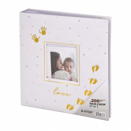 Фотоальбом, Alingar, 22 х 22,5 х 5 см, "Mom and baby", 52 листа, белый, для 208 фото формата 10х15 см, дизайн ладошки, поля для текста, картон. коробк фото 2