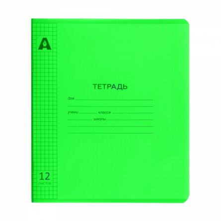 Тетрадь 12л., клетка, обложка цветной  пластик, Alingar, скрепка, блок офсет, 100% белизна, скругленные углы,"Neon Зелёный" фото 1