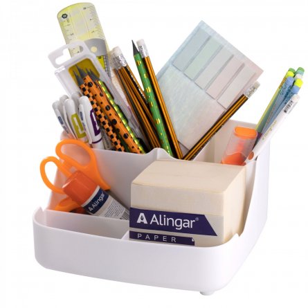 Подставка-органайзер д/канцтоваров, Alingar, пластик,  прямоугольная, 20 см * 14 см, 5 отделений, белая фото 1