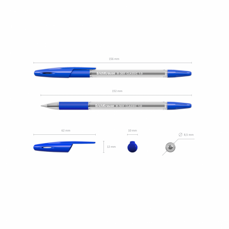 Ручка шариковая Erich Krause "R-301 Classic Stick&Grip", 1.0 мм, синий, метал. наконечник, резин. грип, шестигранный, прозрачный, пластик. корпус фото 2