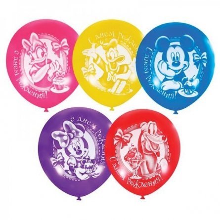 Воздушные шары М12"/30 см Пастель+Декоратор  2 ст. рис "Дисней С Днем рождения" 50 шт.  шар латекс фото 1