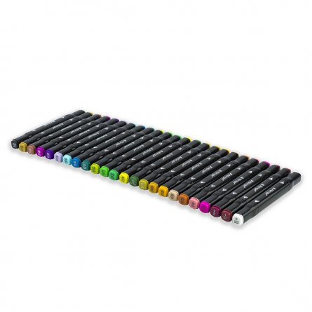 Набор двухсторонних скетчмаркеров Alingar, 24 цвета, базовые цвета, пулевидный/клиновидный 1-6 мм, спиртовая основа, ПВХ упаковка фото 4