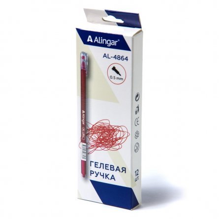 Ручка гелевая Alingar, "Neo",  0,5 мм, красная, игольчатый наконечник, шестигранный пластиковый корпус, в уп. 12 шт., картонная упаковка фото 2