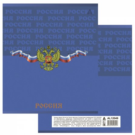 Тетрадь 48л, А5, клетка, Alingar, "Символика России", скрепка,мелованный картон (стандарт), выб УФ лак,  блок офсет, 5 дизайнов в пленке т/у фото 9
