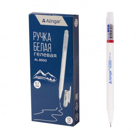 Ручка гелевая Alingar, 0,7 мм, белая, игольчатый наконечник, трехгранный прозрачный пластиковый корпус, в уп. 12 шт., картонная упаковка фото 1