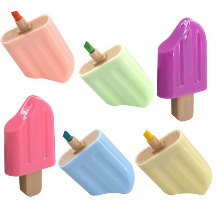 Набор текстовыделителей, 6 цв., Alingar, "Мороженое", фигурный корпус, скошенный, 1-4 мм, пастельные цвета фото 2