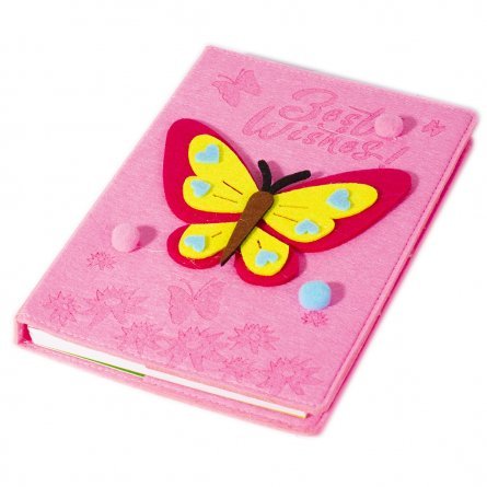 Подарочный блокнот А5, 7БЦ, Alingar, фетр, аппликация, линия, 96 л, "Бабочка с помпонами", розовый фото 2