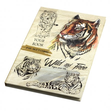 Скетчбук А4 64л., "Тигр", 100 г/м2, Проф-Пресс, 7БЦ, глянцевая ламинация, жёсткая подложка, белый офсет фото 1