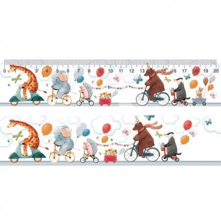 Закладка - линейка Мир открыток, 216*50 мм "Зверюшки на велосипедах", 20 см фото 1