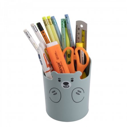 Подставка-стакан для канцтоваров Alingar, пластиковая, круглая, "Мишка", мятный фото 1