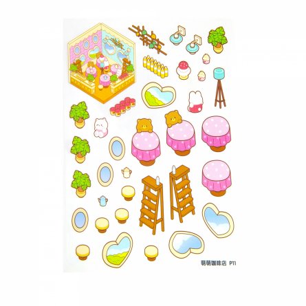 Наклейки для творчества - антистресс блокнот, 140*195 мм, "Медвежата", розовый, MINI, 3D стикеры, 20 комнат, в комплекте пинцет, пакет с европодвесом фото 13