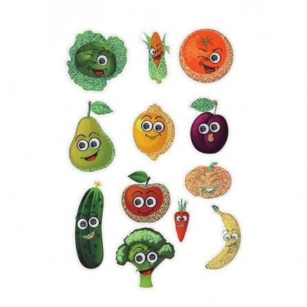 Наклейки детские Апплика, с подвижными глазками, пакет с европодвесом, "Забавные овощи и фрукты" фото 4