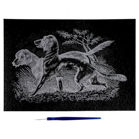 Гравюра с эффектом серебро Ракета, А4, 20*30 см,  пакет с европодвесом, "Собаки охотничьи" фото 2