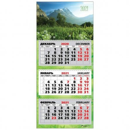 Календарь настенный квартальный трехблочный, гребень, ригель, 310 мм * 690 мм, Квадра "Природа" 2021 г. фото 1