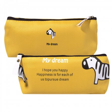 Пенал - косметичка Alingar, ПВХ, молния, 200х90 мм, "My dream", желтый (зебра, надпись) фото 1