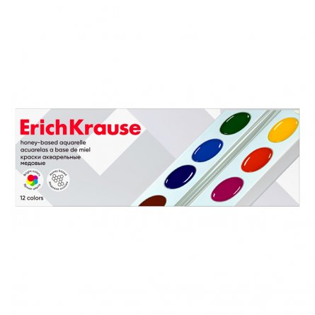 Акварель Erich Krause медовая 12 цветов, без кисти, картонная упаковка фото 1