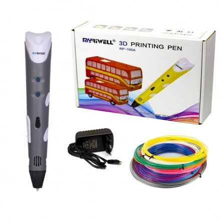 Ручка 3D Myriwell RP100A, пластик ABS - 3 цвета, серая, картонная упаковка фото 1