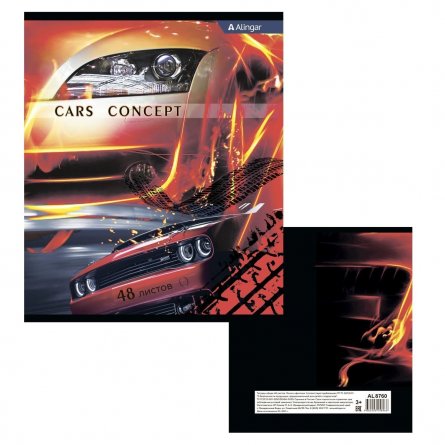 Тетрадь 48л., А5, клетка, Alingar "Cars concept", скрепка, мелованный картон, 3 дизайна в пленке т/у фото 4