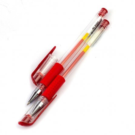 Ручка гелевая Alingar, 0,5 мм, красная, металлизированный наконечник, резиновый грип, круглый, прозрачный, пластиковый корпус,12 шт., карт. уп. фото 4