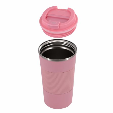 Термокружка Alingar, 500 мл, розовый цвет, пищевой пластик, нерж. сталь 304 марки, силиконовая манжета, крышка с фиксатором, силиконовый уплотнитель фото 3