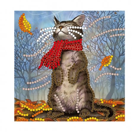 Набор для вышивания бисером Рыжий кот, 15х15 см, частичное заполнение канва с рис., "Осенний котик" фото 1