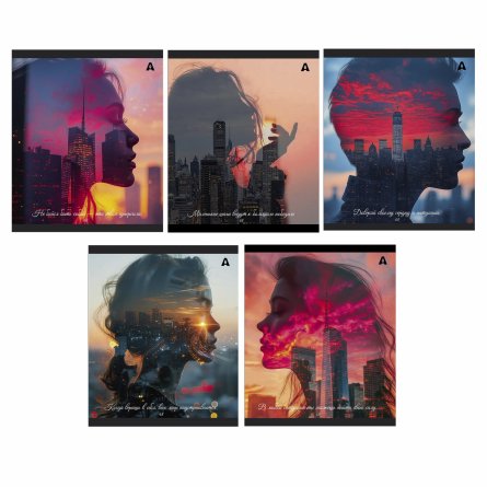 Тетрадь 48л., А5, линия, Alingar "City Style", скрепка, мелованый  картон ( стандарт), блок офсет, 5 дизайнов в пленке т/у фото 1