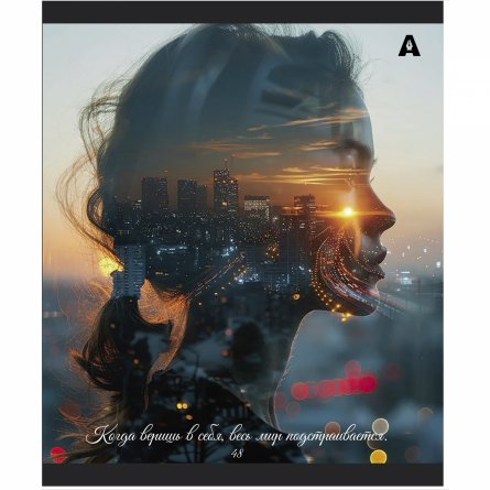 Тетрадь 48л., А5, линия, Alingar "City Style", скрепка, мелованый  картон ( стандарт), блок офсет, 5 дизайнов в пленке т/у фото 3